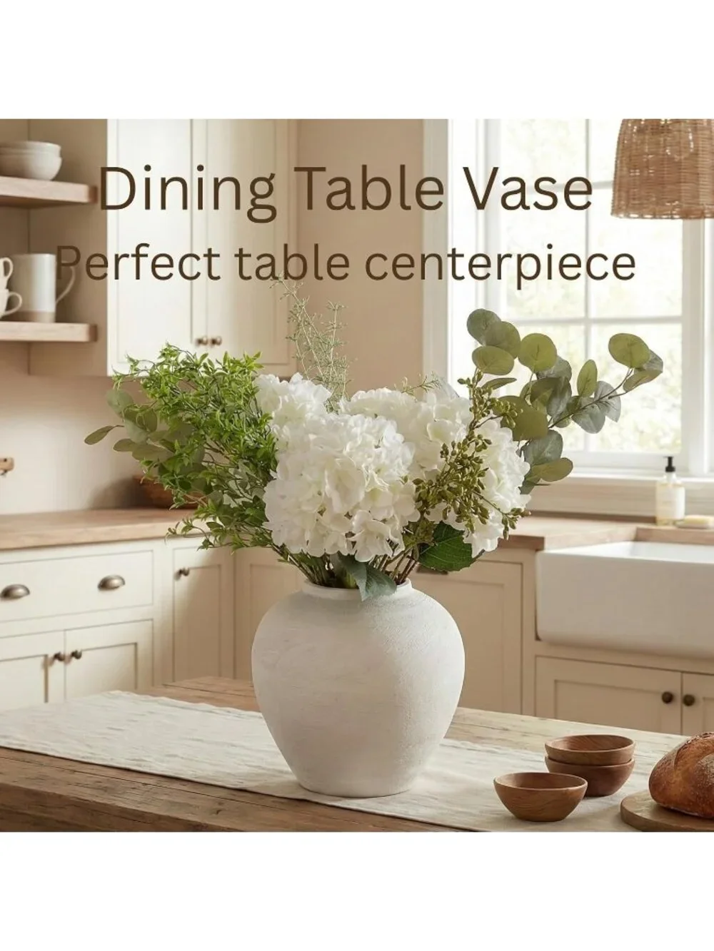 11 Wide Large White Vase Centerpieces Textured Stone Look Rustic Farmhouse Decor